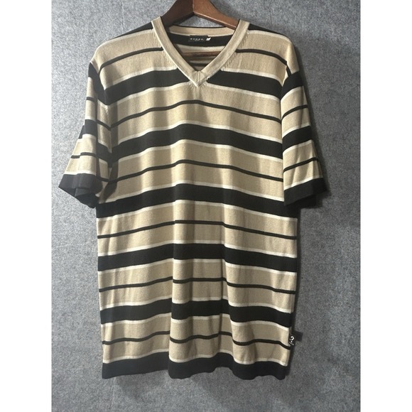 GUESS Jeans USA Other - Vintage Y2K Guess V Neck Knit T Shirt XL USA Beige Navy Stripes 90s Mallcore